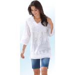 Weiße Bestickte bader V-Ausschnitt Tunika-Kleider aus Baumwolle für Damen Größe S 