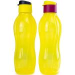 Tupperware EcoEasy Trinkflasche 750 ml gelb-blau + 750 ml gelb-Fuchsia Clipverschluss (inkl. 1x Bio Saatgut)