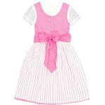 Reduzierte Pinke Unifarbene Turi Landhaus Alina Rundhals-Ausschnitt Kinderfestkleider mit Knopf aus Baumwolle für Mädchen Größe 128 