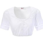 Weiße Unifarbene Kurzärmelige Turi Landhaus Rundhals-Ausschnitt Dirndlblusen kurzarm aus Baumwolle für Damen Größe XS 