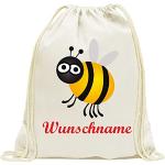 Turnbeutel - Beutel - 082 - Biene - Bedruckt mit Wunschname - Wunschtext aus 100% Baumwolle - Rucksack - Wäschebeutel für Kinder - Schule - Kita - Kindergarten individuell personalisiert