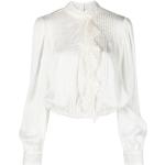 Reduzierte Weiße Langärmelige Twinset Stehkragen Festliche Blusen mit Rüschen mit Knopf aus Spitze für Damen Größe M 