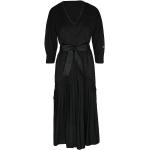 Schwarze Unifarbene 3/4-ärmelige Twinset V-Ausschnitt Plisseekleider aus Polyamid für Damen Größe S 