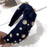 Marineblaue Haarreifen mit Perlen aus Kunststoff mit Strass handgemacht für Damen für Partys 