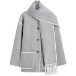 Graue Bestickte Elegante Wollmäntel mit Quasten aus Wolle ohne Kragen für Damen Größe XL für den für den Herbst 