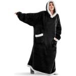 Reduzierte Schwarze Langärmelige Wintermode aus Fleece mit Kapuze für Damen für den für den Winter 