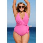 Rosa Unifarbene Cupshe Neckholder Badeanzüge aus Mesh gepolstert für Damen Große Größen 1-teilig für den für den Sommer 