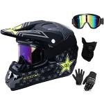 UIGJIOG Fullface Motocross-Helm Black DOT Certified Erwachsene Offroad Helm Downhill Für Kinder Mit Brille, Handschuhe Und Maske, Unisex,Xl(58'59cm)