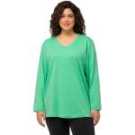 Grüne Langärmelige Ulla Popken V-Ausschnitt T-Shirts aus Baumwolle für Damen Größe XXL Große Größen für den für den Frühling 