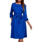 Royalblaue Unifarbene 3/4-ärmelige Midi Rundhals-Ausschnitt Abendkleider A-Linie für für Damen Größe L für Partys 