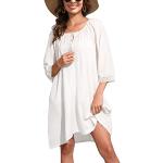 Reduzierte Weiße Elegante V-Ausschnitt Sommerkleider durchsichtig aus Baumwolle für Damen Einheitsgröße für den für den Sommer 