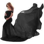Schwarze Elegante Maxi Schulterfreie Umstandsabendkleider mit Rüschen aus Chiffon für Damen Einheitsgröße 