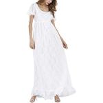 Weiße Elegante Maxi Umstandsabendkleider aus Spitze Handwäsche für Damen Größe L Große Größen zur Hochzeit 