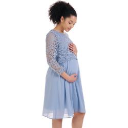 Umstandskleid mit Spitze - Schwangerschaftskleid - festlich - Chiffon - Hochzeitsgast - Festkleid (M, Hellblau) 6400