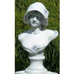 Unbekannt Skulptur Figur Büste Frau mit Hut grau patiniert Höhe 39 cm Gartenskulptur aus Beton Gartendeko Garten Deko Figur