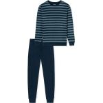 Mitternachtsblaue Unifarbene Schiesser Uncover Pyjamas lang aus Baumwolle für Herren Übergrößen 