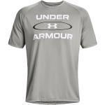 Graue Sportliche Kurzärmelige Under Armour Tech T-Shirts aus Polyester für Herren Größe S 