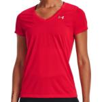 Reduzierte Rote Sportliche Kurzärmelige Under Armour Tech V-Ausschnitt T-Shirts für Damen Größe XS 