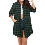Reduzierte Grüne Karo Casual Langärmelige V-Ausschnitt Karierte Blusen maschinenwaschbar für Damen Größe S zum Oktoberfest für den für den Sommer 