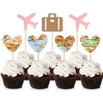 Unimall Cupcake-Dekorationen für Reisen, Flugzeug, Rosa, Herz, Karte, Gepäck, Flugzeug, Cupcake, Reisethema, Babyparty, Geburtstag, Party, Kuchendekoration, 24 Stück