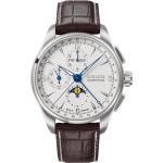 Braune Union Glashütte Belisar Armbanduhren mit Chronograph-Zifferblatt mit Mondphasenanzeige mit Lederarmband 