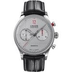 Silberne Union Glashütte Noramis Armbanduhren mit Chronograph-Zifferblatt mit Lederarmband 