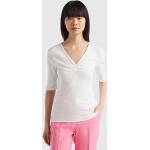 Reduzierte Weiße United Colors of Benetton V-Ausschnitt T-Shirts für Damen 