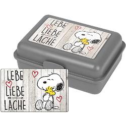 United Labels Peanuts Snoopy Collection Brotdose - Lebe Liebe Lache Lunchbox Butterbrotdose mit Trennwand Grau