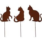Dunkelbraune Moderne 15 cm Katzenfiguren für den Garten mit Tiermotiv aus Edelrost frostfest 3-teilig 