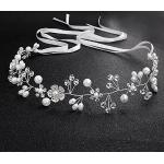 Reduzierter Silberner Boho Brauthaarschmuck mit Perlen aus Kristall mit Strass handgemacht für Damen für die Braut 
