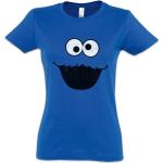 Blaue Streetwear Kurzärmelige Urban Backwoods Sesamstraße Krümelmonster Rundhals-Ausschnitt T-Shirts aus Jersey für Damen Größe XS 