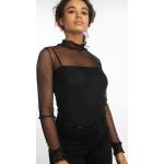Schwarze Langärmelige Stehkragen Transparente Blusen & durchsichtige Blusen durchsichtig aus Polyamid für Damen Größe S 
