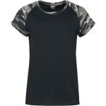 Urban Classics T-Shirt - Ladies Contrast Raglan Tee - M bis 3XL - für Damen - Größe XL - schwarz/darkcamo