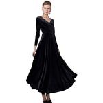 Schwarze Langärmelige Maxi V-Ausschnitt Lange Abendkleider aus Samt für Damen Größe XL für Partys 