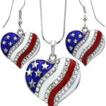 Usa American Flag Heart Patriotic 4. Juli Independence Day Mode Accessoire Schmuck Anhänger Halskette & Ohrringe Set