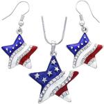 Usa American Flag Stars Patriotic 4. Juli Independence Day Mode Accessoire Schmuck Anhänger Stern Halskette & Ohrringe Set