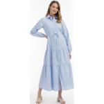 Hellblaue Langärmelige Maxi Taillierte Kleider mit Volants aus Baumwolle für Damen Größe XXL für den für den Sommer 