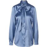 Hellblaue Langärmelige Stehkragen Festliche Blusen aus Seide maschinenwaschbar für Damen Größe L 