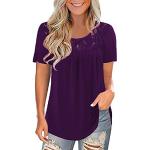 Reduzierte Lila Unifarbene Casual Kurzärmelige Rundhals-Ausschnitt T-Shirts aus Spitze für Damen Größe L für den für den Sommer 