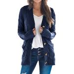 Blaue Unifarbene V-Ausschnitt Grobstrickjacken mit Kapuze für Damen Größe XL für den für den Herbst 