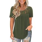 Grüne Unifarbene Casual Kurzärmelige Rundhals-Ausschnitt T-Shirts aus Spitze für Damen Größe 3 XL für den für den Sommer 