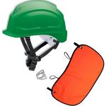 UVEX Schutzhelm pheos S-KR EN 397- Vormontierter 4-Punkt Kinnriemen und Vollsichtbrillenclip + Nackenschutz orange mit BG Bau Förderung - Farbe:grün
