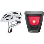 uvex Unisex – Erwachsene Touring cc Fahrradhelm, White mat, 52-57 cm & Unisex Plug-in Led Xb052 Active Fahrradhelm Beleuchtung, Red-Black, Einheitsgröße EU