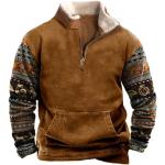 Braune Langärmelige Kaschmir-Pullover mit Reißverschluss aus Wolle mit Kapuze für Herren Größe 4 XL für den für den Herbst 