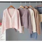 Rosa Unifarbene V-Ausschnitt Damenlongpullover & Damenlongpullis aus Polyester Handwäsche 