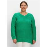 Reduzierte Grüne Sheego V-Ausschnitt Grobstrickpullover aus Baumwolle für Damen Größe 3 XL Große Größen 