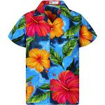 Hawaii-Print Herren Funky Hawaiihemd Hibiscus Blüten Floral V.H.O Kurzarm Front-Tasche