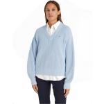 Hellblaue Unifarbene Tommy Hilfiger Bio V-Ausschnitt Damensweatshirts aus Wolle Größe M für den für den Herbst 