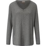 Graue Melierte Include V-Ausschnitt Kaschmir-Pullover aus Wolle maschinenwaschbar für Damen Größe L 