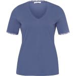 Blaue Halblangärmelige Emilia Lay V-Ausschnitt T-Shirts aus Baumwolle für Damen 